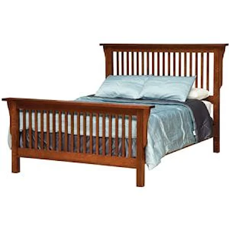 Queen Mission-Style Frame Bed with Headboard & Footboard Slat Detail 